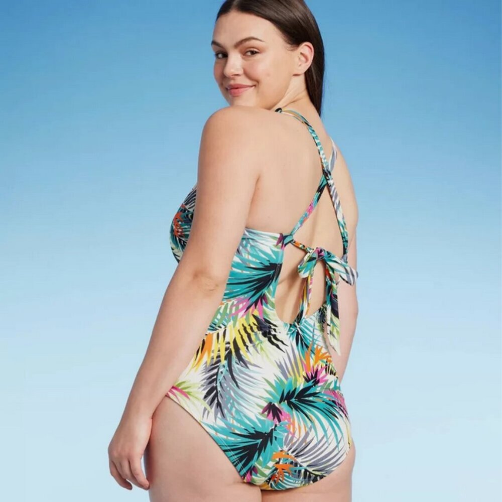 Plunge Ring Detail One Piece Swimsuit - Shade & Shore™ Multi Tropical Print S - Picture 2 of 4